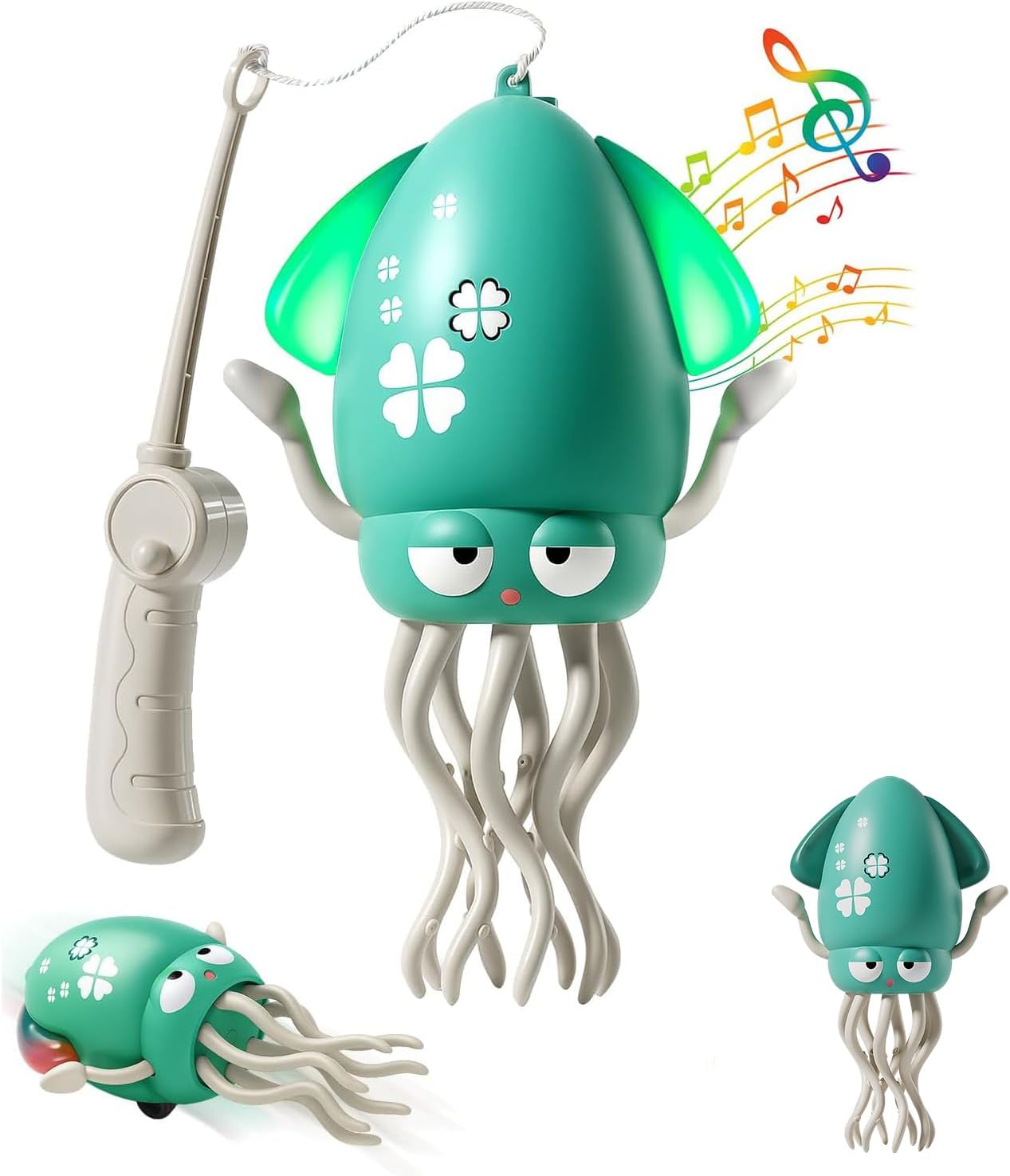 Dancing Squid Toy, Electric Crawling Octopus Tummy Play Toy with LED Light & Music, USB Rechargeable, Auto Avoidance Octopus, Interactive Toy for Kids, Gift for Boys and Girls (Green)