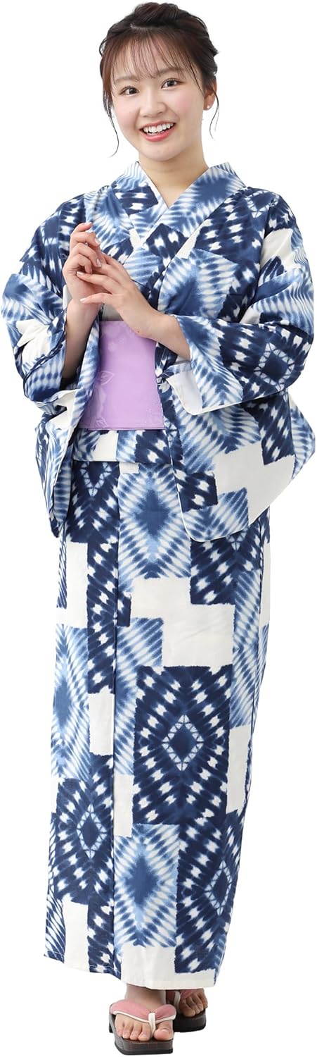 TAYU-TAFU Women's Yukata Set, Sash, Geta Clogs, 3 Piece Set, Summer, Yukata, Kimono, Yukata