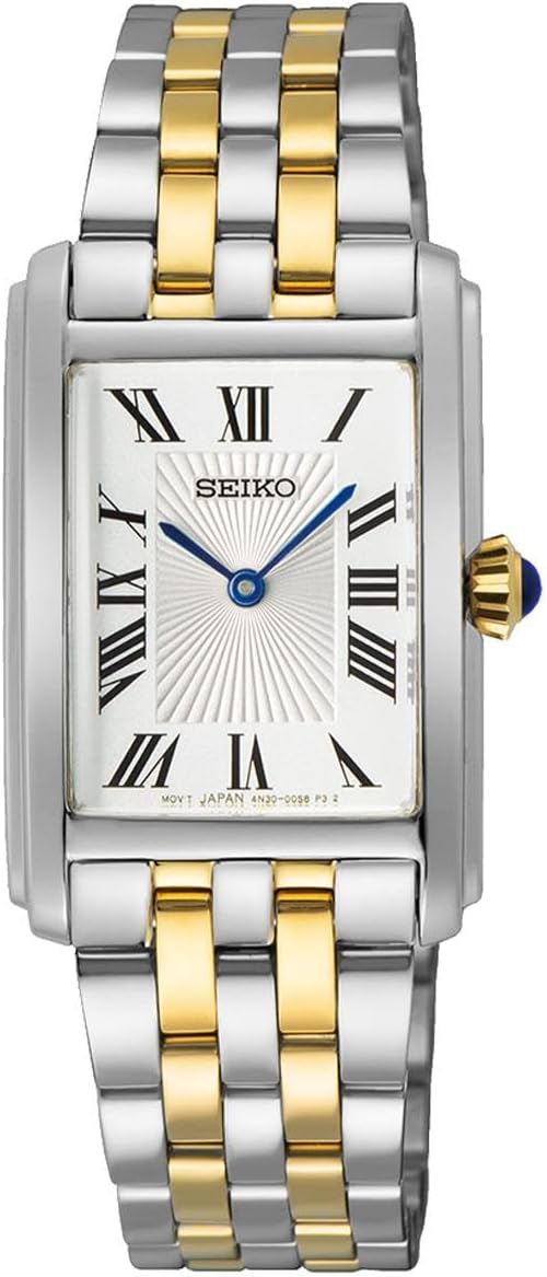 Seiko SWR087 Women's Wristwatch, Rectangle Face, Quartz, Silver Gold Combi, Overseas Model, Bracelet Type