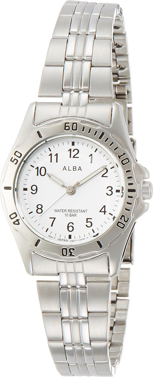 Seiko Watch AQQS003 Alba Quartz Wrist Watch Rumi Hour and Minute Hand, Women’s Sports, Silver, Dial color - white, watch
