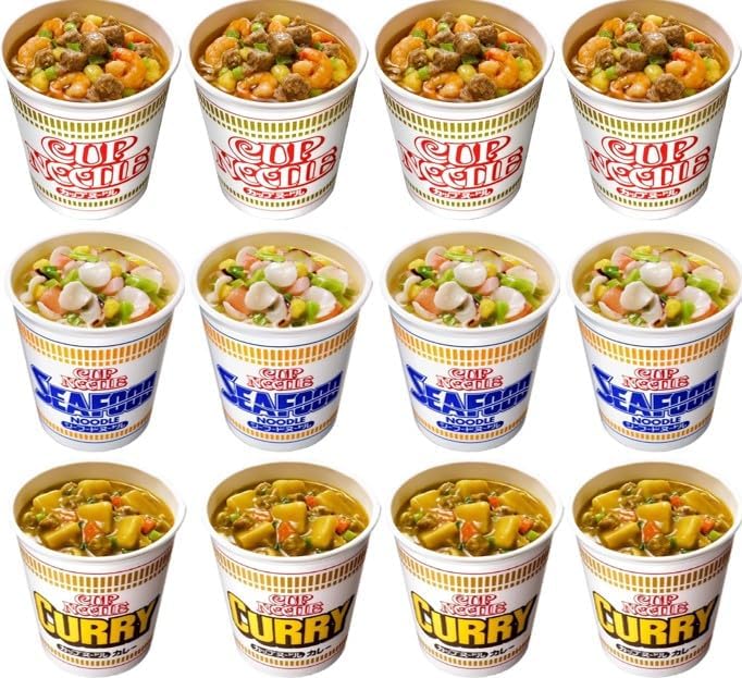 Cup Noodles 3 Varieties 12 Pack Assortment Cup Noodles Seafood Noodle Curry Noodle Taste Comparison Set with Original Message Card