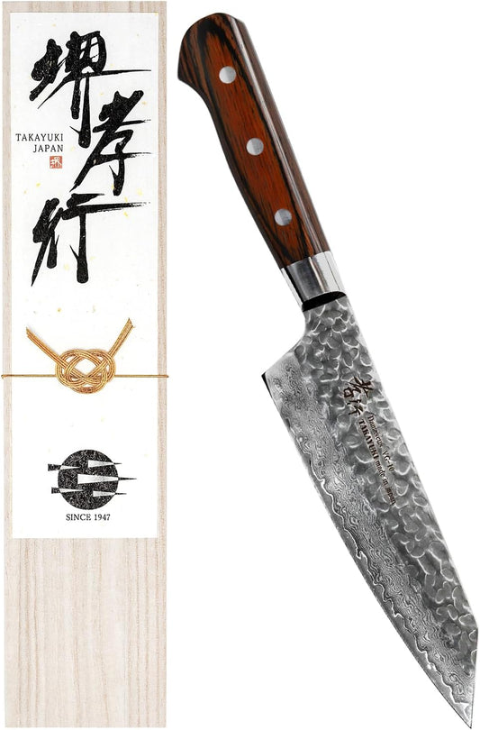 Sakai Takayuki 【Professional Chefs Love It! 600 Years of Traditional Technology】 Damascus Sword Type 33 Layer Hammered Santoku Knife 6.3 inches Mahogany Handle [Made in Japan] All-Purpose Knife