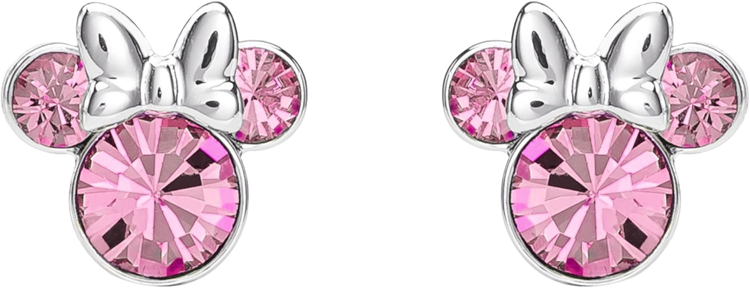Minnie Mouse Crystal Silver Plated Stud Earrings for Girls Women One Size Silver Plated No Gemstone