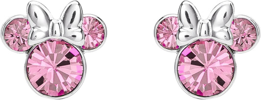 Minnie Mouse Crystal Silver Plated Stud Earrings for Girls Women One Size Silver Plated No Gemstone