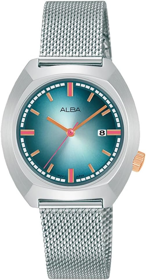 Seiko ALBA Women's Watch, Stainless Steel, Analog, Date, Calendar, Green, Graduation, Rose Gold, Silver, Women's, Watch, Stainless Steel, Mesh Bracelet