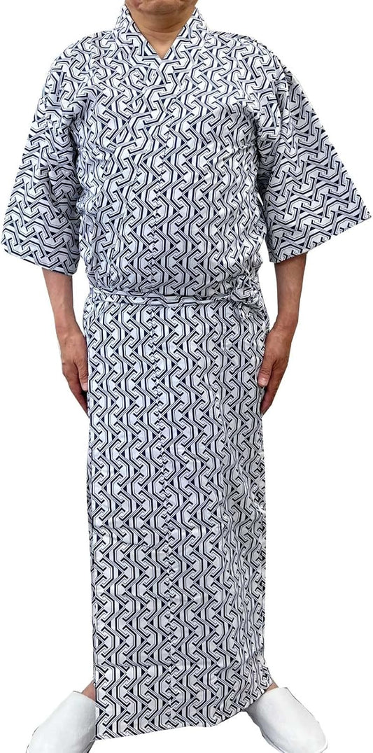 Hanasan Naturale Sleepwear, Double Layered Gauze, 100% Cotton, Open Front, Comes with Waist Straps, Large Size, S, M, L, LO, Men's Patterns