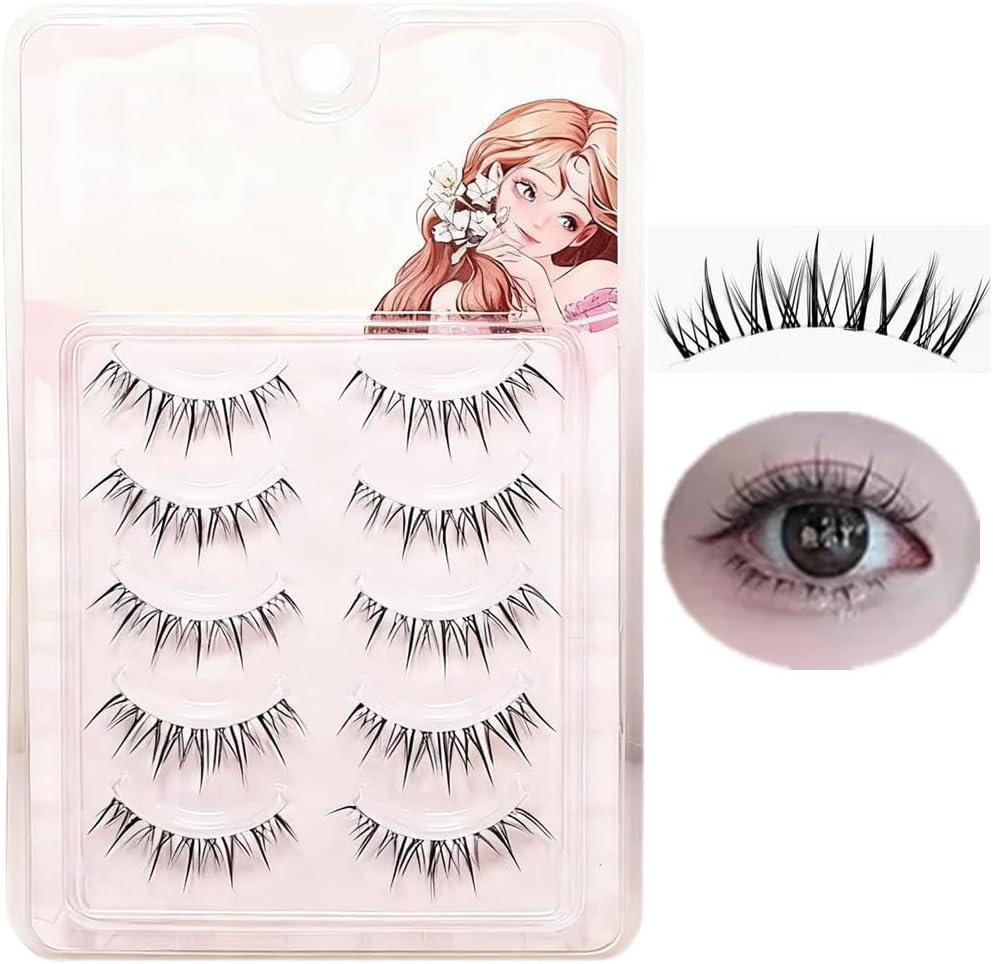 False Eyelashes, Natural, Upper Eyelashes, Short, False Eyelashes, Popular, Thin Transparent Axe, Handmade, Actress Eyelashes, Cosplay Makeup, Mine, 5 Pairs (X17)