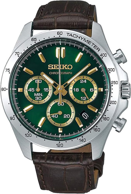 Seiko SBTR017 Men's 1/5 Second Chronograph Quartz Wristwatch, Green Brown Leather, Green Brown Leather SBTR017, Chronograph with 3 sides and 60 minutes