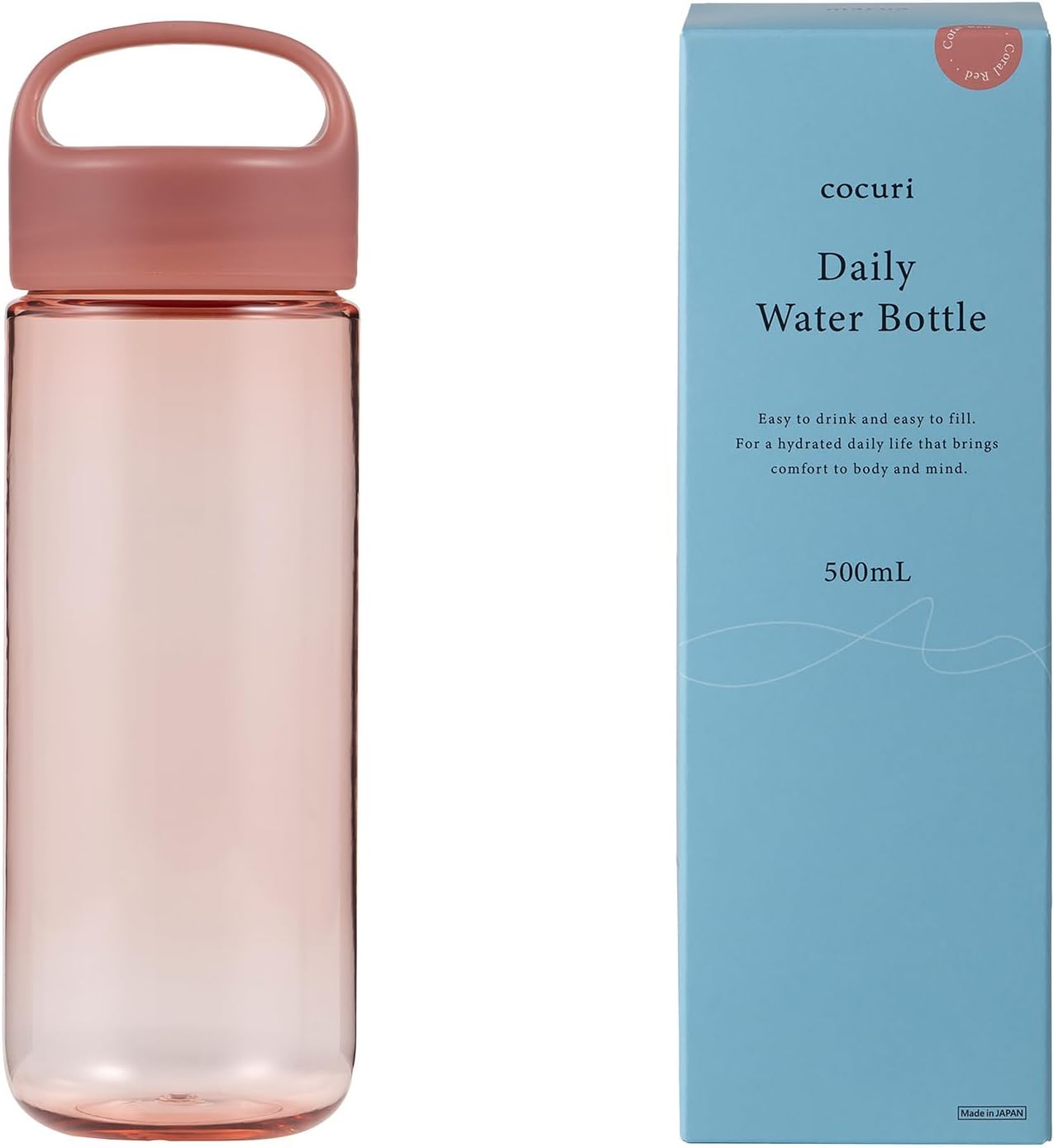 Marna Daily Water Bottle, 16.9 fl oz (500 ml) (Washerless) Smooth Mouth Feel Like Glass (Lightweight / Dishwasher Safe), Water Bottle, Drink Bottle (Made in Japan, Easy to Clean), Coral Red K795R
