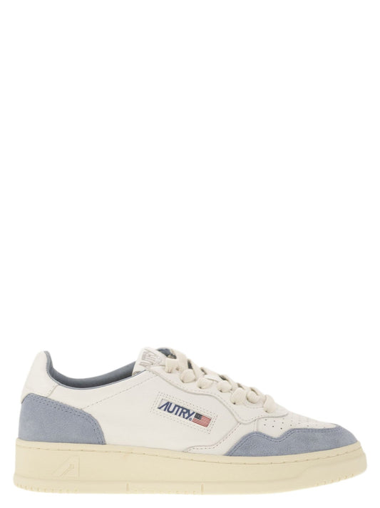 Autry Medalist Low White LeatherとSuede Sneakers In Powder - Image 1