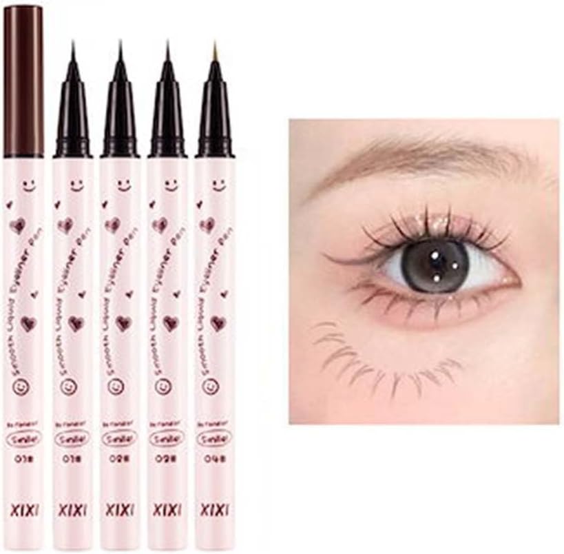 xixi Eyeliner Pair Blossom Rain Fine Smooth Eyeliner Waterproof and Sweatproof Ultra Fine Long Lasting Color Easy Smear Resistant Korean Makeup Ultra Fine Eyeliner 0.001mm Extra Fine Liquid Eyeliner