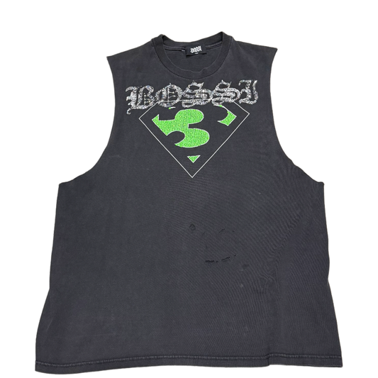 BOSSI '3 DOORS KRYPONITE' RHINESTONE VINTAGE CUT OFF TEE