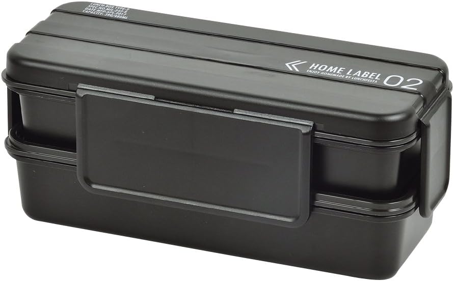 Pearl Metal D-436 Bento Box, 2-Tier, 4-Point Lock, Men’s Lunch Box, Black, Made in Japan