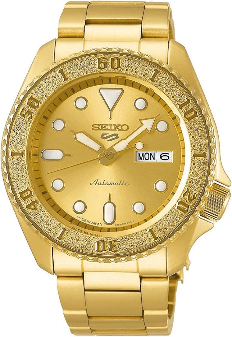 Seiko 5 Sports SKX Street Style Automatic Mechanical Wristwatch, Men's, Seiko Five Sports, Made in Japan, Street Style, SRPE74, Gold, Bracelet Type