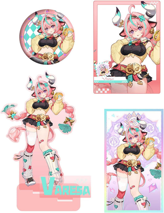 Set of 4 Haragin Varesa Goods, Lucky Bag, Acrylic Stand, Can Badge, Acrylic Card, Colored Paper, Valesa, Genshin, Goods, Decorative, Interior, Game Surroundings, Collection, Gift (Lucky Bag)