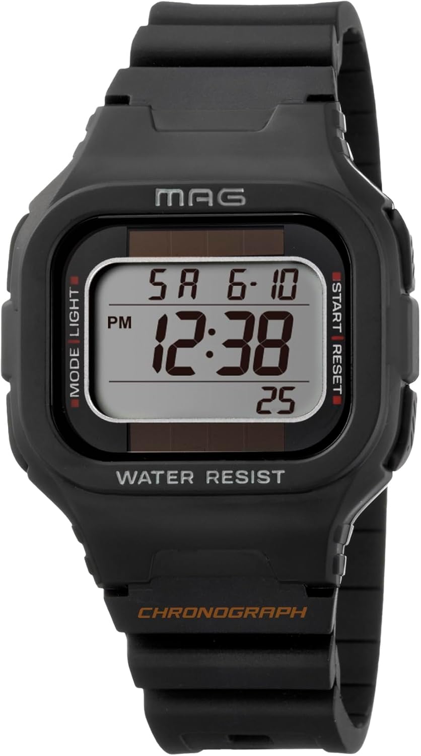 MAG MW-551A BK Digital Solar Dual Power Waterproof Urethane Strap Wrist Watch Little Small for Kids Black