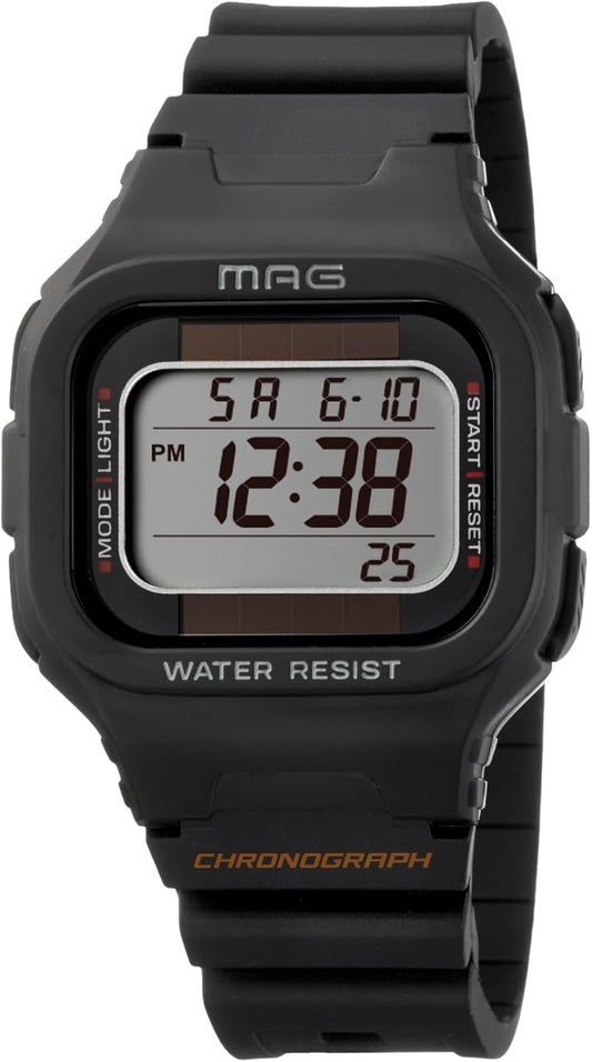 MAG MW-551A BK Digital Solar Dual Power Waterproof Urethane Strap Wrist Watch Little Small for Kids Black