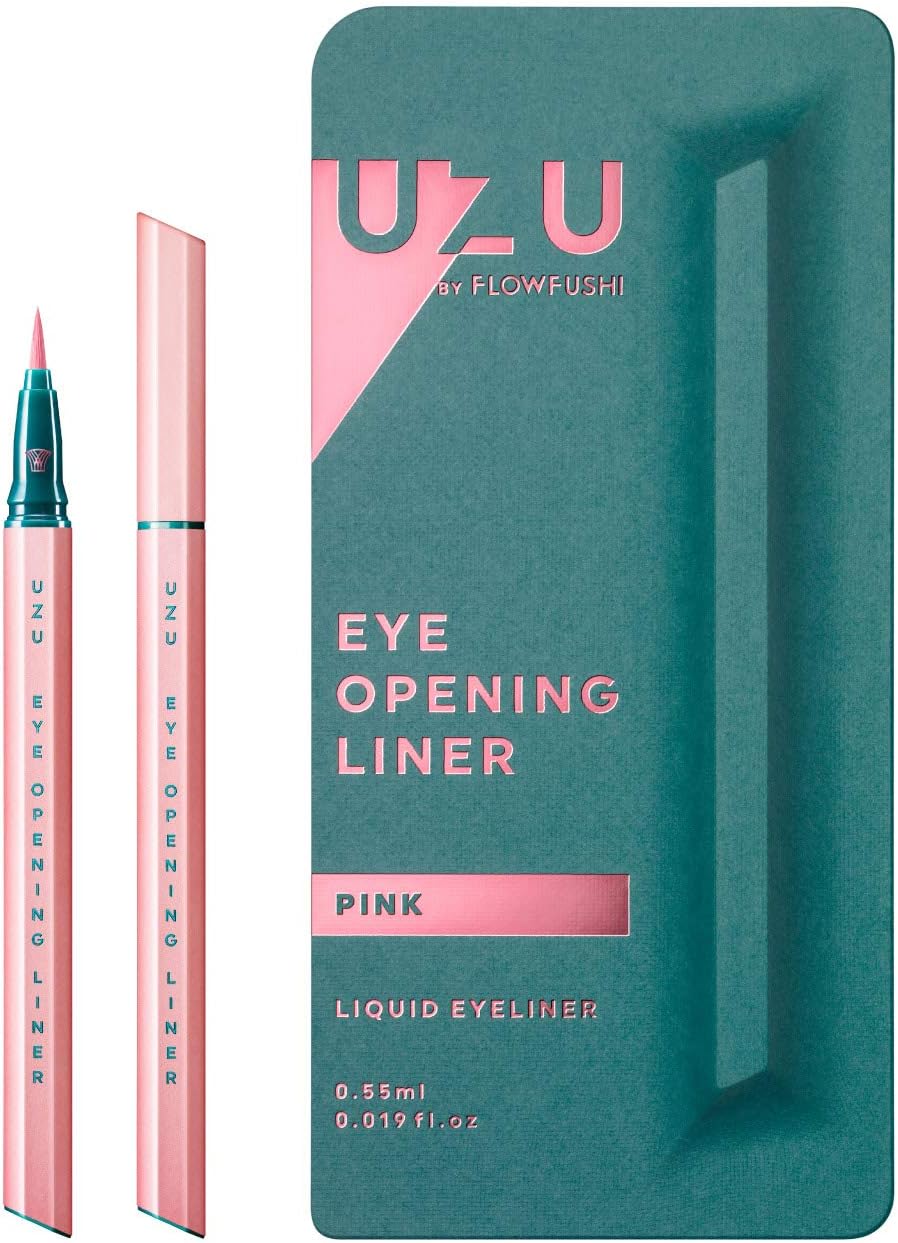 UZU By Flowfushi Eye Opening Liner, Liquid Eyeliner, Hot Water Removable, Alcohol Free, Hypoallergenic, Color: Pink