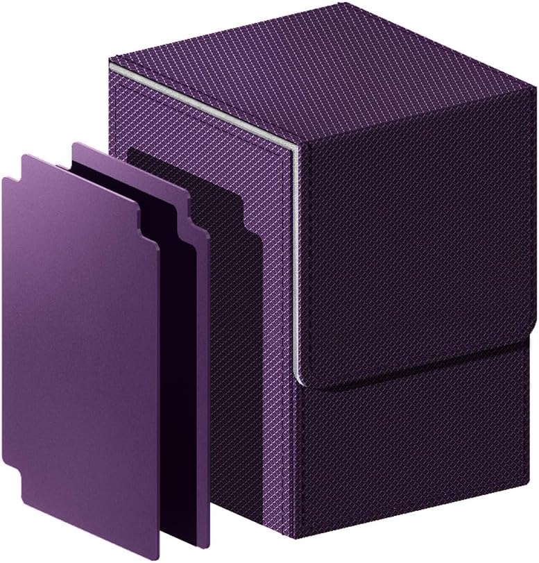 Deck Case, Trading Card Case, Vertical Storage, Magnetic, PU Leather, 100-Card Capacity, Sleeve Compatible "Yu-Gi-Oh!, Duema, Various Card Games Box" (Purple)