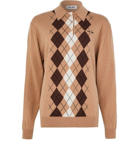 MIU MIU Argyle sweater with polo shirt-style collar - Image 1