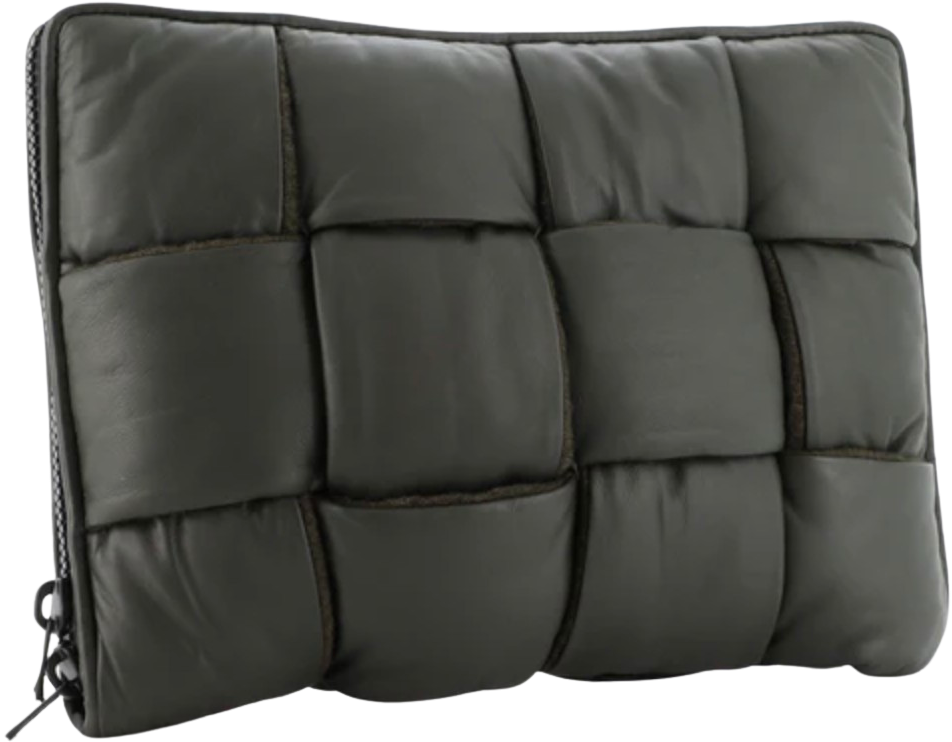 BOTTEGA VENETA 'OLIVE GREEN' PADDED INTRECCIATO LAPTOP POUCH