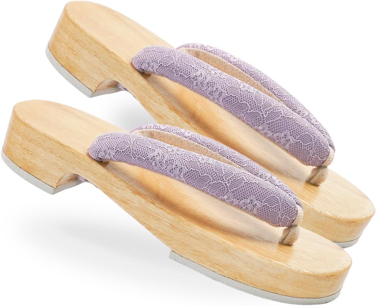 Amemari Women's White Wood Yukata, Lace, Embroidery, Mimosa Embroidery, Fashionable, Painless, Plump Thong, One-class Top Clogs, Beautiful Wood Geta, Yukata Accessories, Dull Color, Thong, Clogs