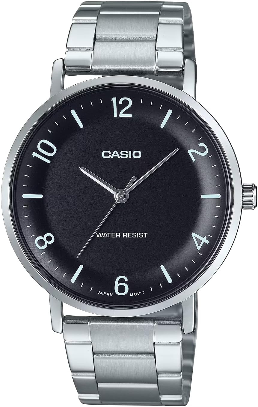 Casio MTP-VT03 Series Quartz Men's Watch, Black x Metal Band MTP-VT03D-1B, Bracelet Type