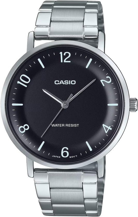Casio MTP-VT03 Series Quartz Men's Watch, Black x Metal Band MTP-VT03D-1B, Bracelet Type