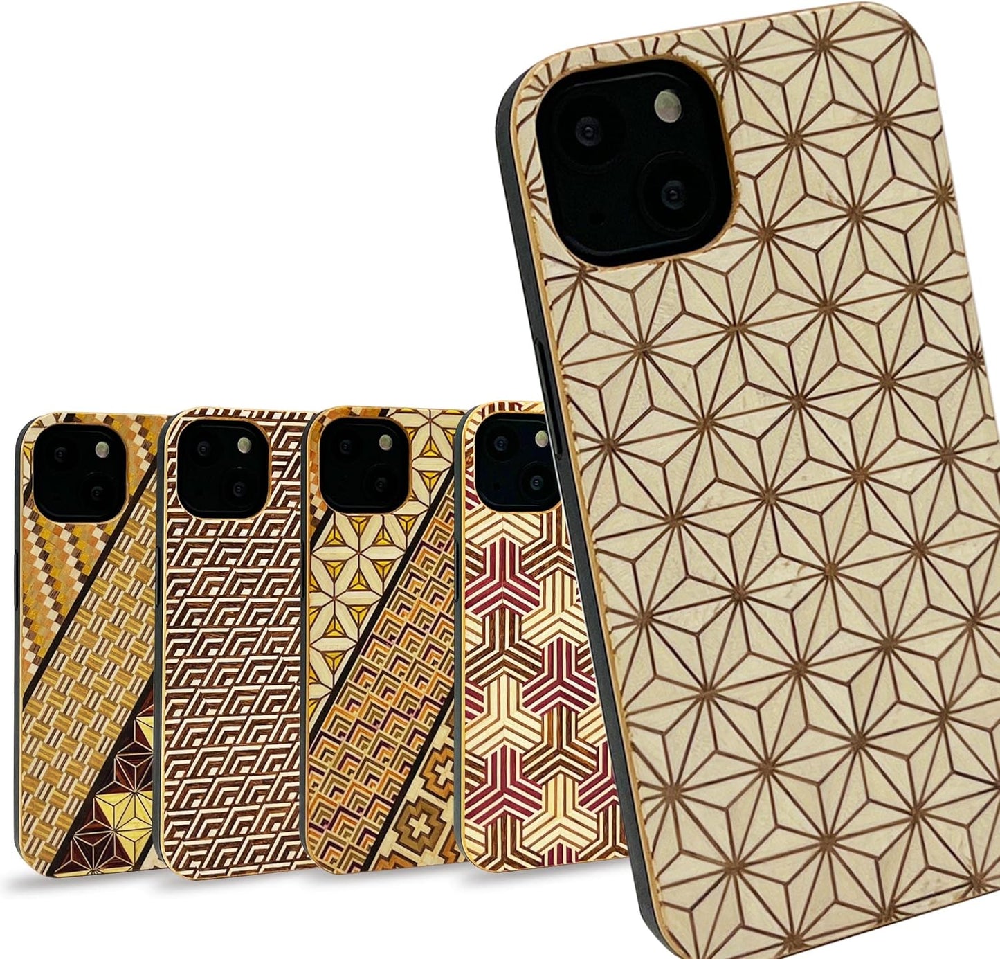 [Rare Production, Traditional Craft] Parquet, Smartphone Case, iPhone Iphone, Wooden TPU Case, Shockproof, Made in Japan (iPhone13, Hemp Leaf (Modern Design))