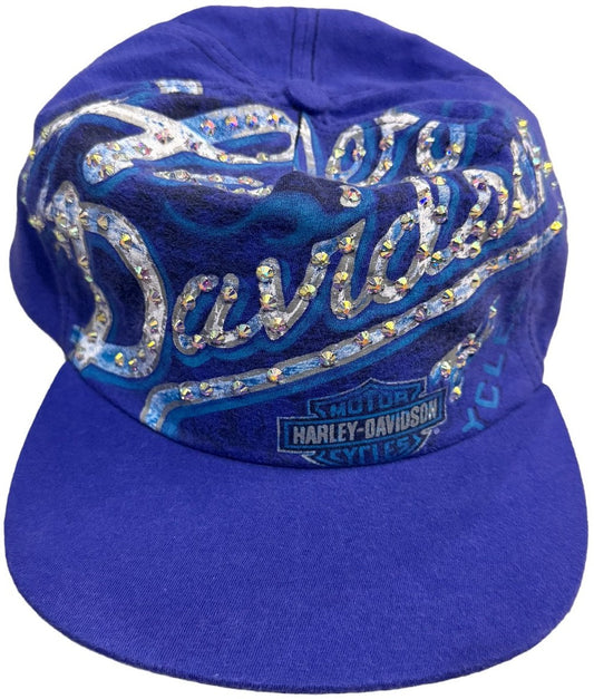 BOSSI 'PURPLE HARLEY DAVIDSON' RHINESTONE SNAPBACK HAT