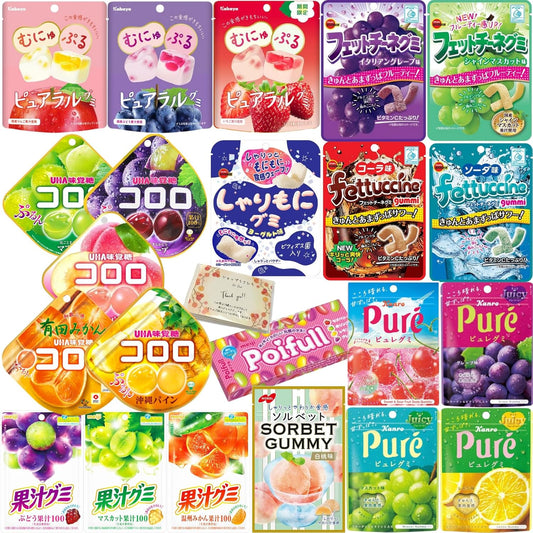 Popular Gummy Assortment for Children - 10 Varieties, Total 10 Pieces - Sharimoni, Fittine, Poiful, Puree Gummy, Fruit Juice Gummy, Purelal, Kororo, Sorbet