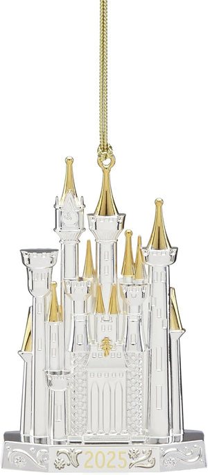 Lenox Ornamento, adorno plateado del castillo de Cenicienta, material de acero inoxidable chapado en plata con detalles dorados, cordón colgante dorado, decoración de Navidad, decoración de árbol