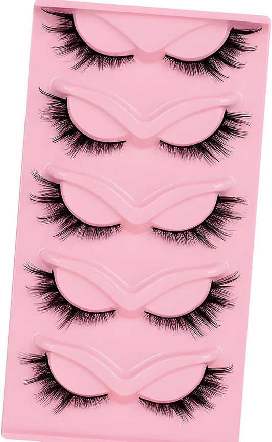 WALWAL Fox False Eyelashes - Natural Curly 3D Volume Faux Mink Lashes, Perfect for Cat Eye Makeup! Fluffy, Light and Attractive (Fox Style B, 5 Pairs)