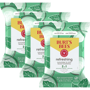 Burt's Bees Rellenos para calcetines, Toallitas faciales de pepino y menta, para todo tipo de piel, Toallitas refrescantes para remover maquillaje y limpieza facial, Regalos de cuidado de la piel para