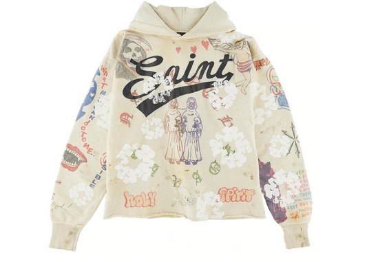 SAINT MICHAEL X DENIM TEARS GRAFFITI HOODIE GREY