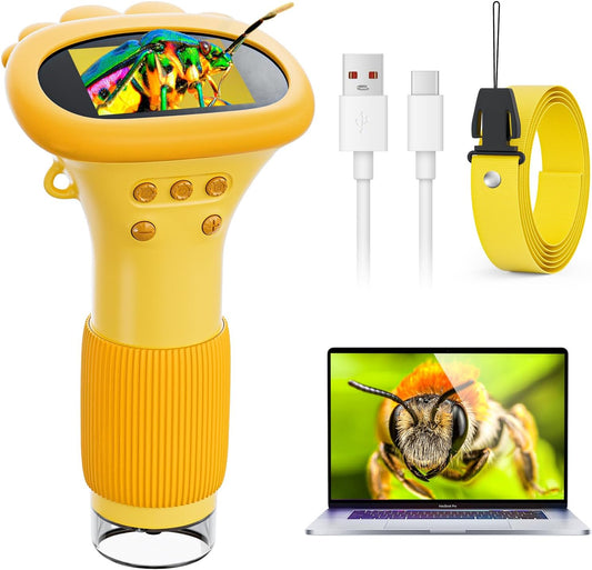 Children's Digital Microscope - Ahalfcit 2-Inch IPS HD Screen/1000x Magnification Handheld/Pocket Size USB Microscope Camera Compatible with PC Educational Science Toy Fun Birthday Gift (For Children