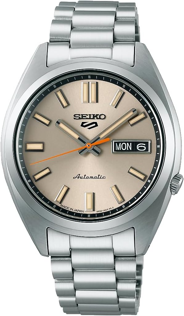 Seiko SRPK91 Men's 5 Sports SNXS Series Automatic Watch, Made in Japan, Silver, Dark Ivory Dial, Overseas Model, dark ivory, Sporty
