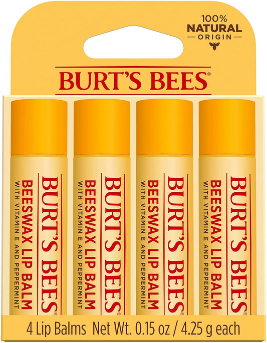 Bálsamo labial de cera de abejas de Burts Bees para unisex, 4 bálsamos labiales de 0.15 onzas