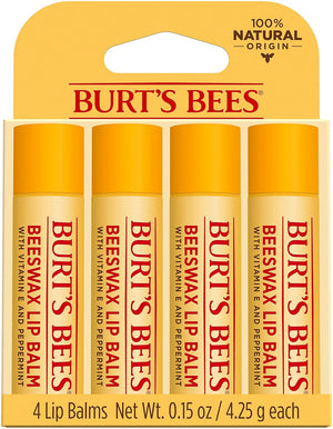 Bálsamo labial de cera de abejas de Burts Bees para unisex, 4 bálsamos labiales de 0.15 onzas