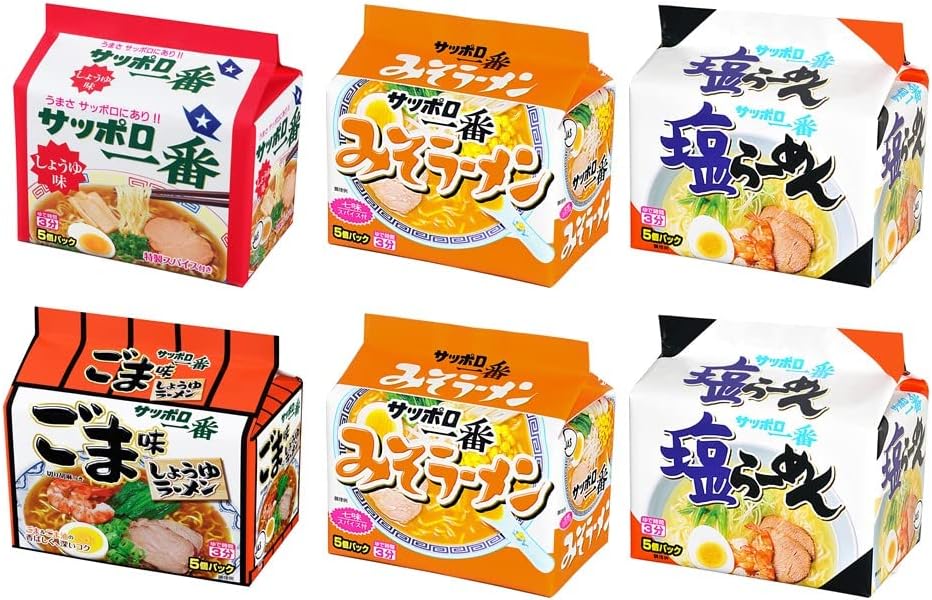 Sapporo Ichiban Bag Ramen, 5-Pack x 6 (Salt 5-Pack x 2, Miso 5-Pack x 2, Soy Sauce 5-Pack x 1, Sesame Flavor 5-Pack x 1)