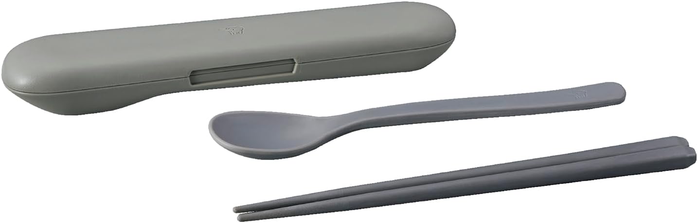 ZOJIRUSHI Cutlery Set 【Careful Handling】 All parts are dishwasher-safe Spoon, Chopsticks, Case 3-piece set for bento, lunch, soup jar Cloud Gray FC-AA01-HM