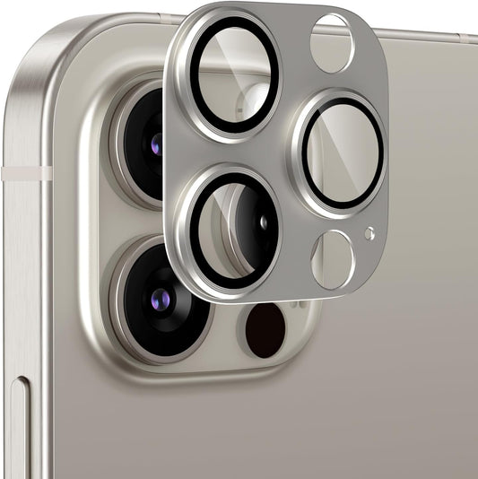Podick Lens Cover for iPhone 15Pro/15 Pro Max Camera Film Aluminum Alloy 9H Tempered Glass Anti-Scratch Lens Protection Shockproof for iPhone 15 Pro / 15 Pro Max Camera Protector, High Transmittance,