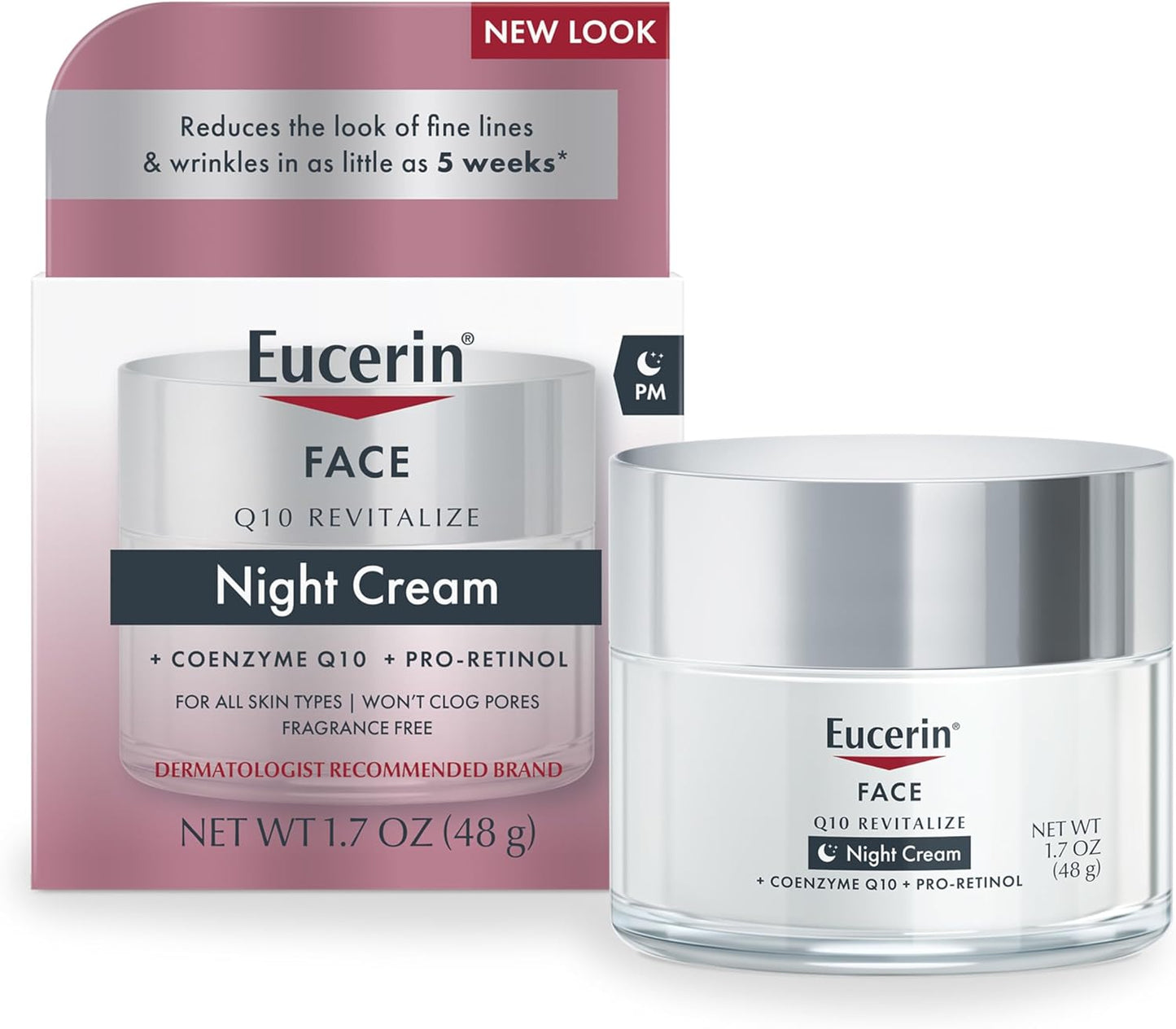 Eucerin Q10 Anti-Wrinkle Night Cream + Pro-Retinol, Facial Cream for Sensitive Skin, 1.7 Oz Jar