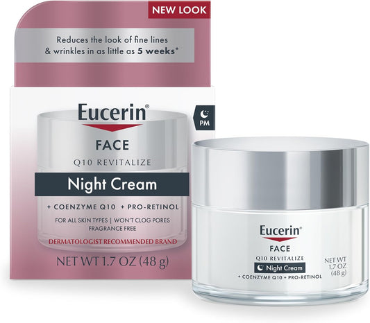 Eucerin Q10 Anti-Wrinkle Night Cream + Pro-Retinol, Facial Cream for Sensitive Skin, 1.7 Oz Jar