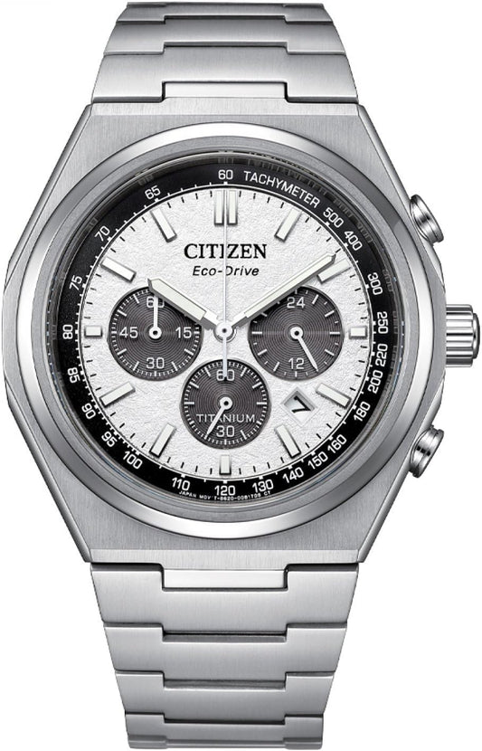Citizen Men's Eco-Drive Zenthin Chrono Silver Dial Super Titanium Bracelet Analog Watch 42.5mm - Ca4610-85A, Band_Silver