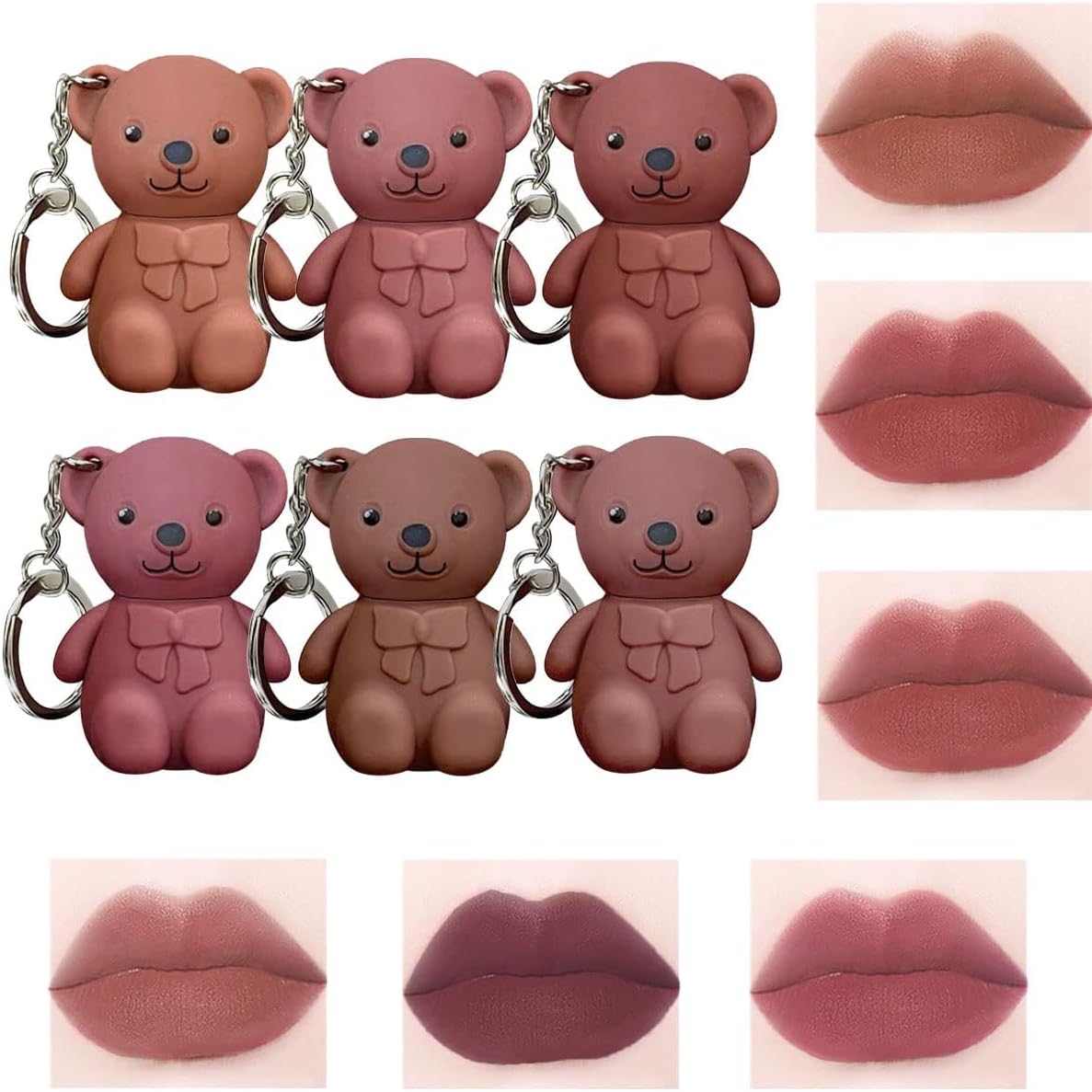SNS Popular Bear Key Holder Lipstick Lip Glaze Lip Gloss 0.07 oz (1.9 g) 03# Hualin Sweet Zombo (Gentle)