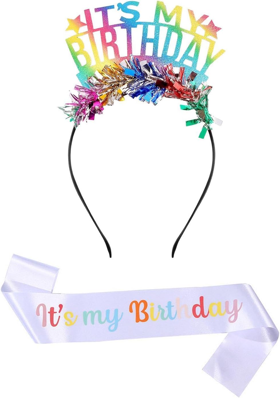 1 Birthday Headband and 1 Ribbon, Shiny Colorful Headbands, Birthday Party Accessories, Birthday Costume Accessories
