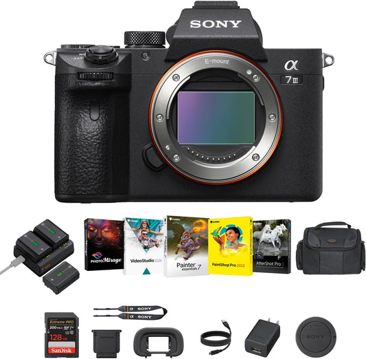 Sony a7 III ミラーレスカメラ (ブラック) - 24MP フルフレームデジタルカメラ バッテリー&デュアル充電器キット付き Corel ソフトウェアキット 128GB SDXCメモリーカード&大型デジタル一眼レフバッグ - エッセンシャルバンドル