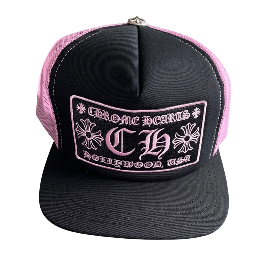 CHROME HEARTS CH PINK BLACK TRUCKER HAT