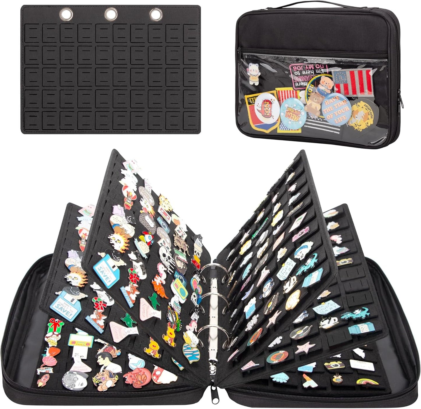 Estuche de Transporte para Pines con Paginas de Exhibición de Esmalte, Estuche Organizador de Almacenamiento para Colección de Pines, Bolsa de Exhibición de Broches para Viajes (Los Pines No Están